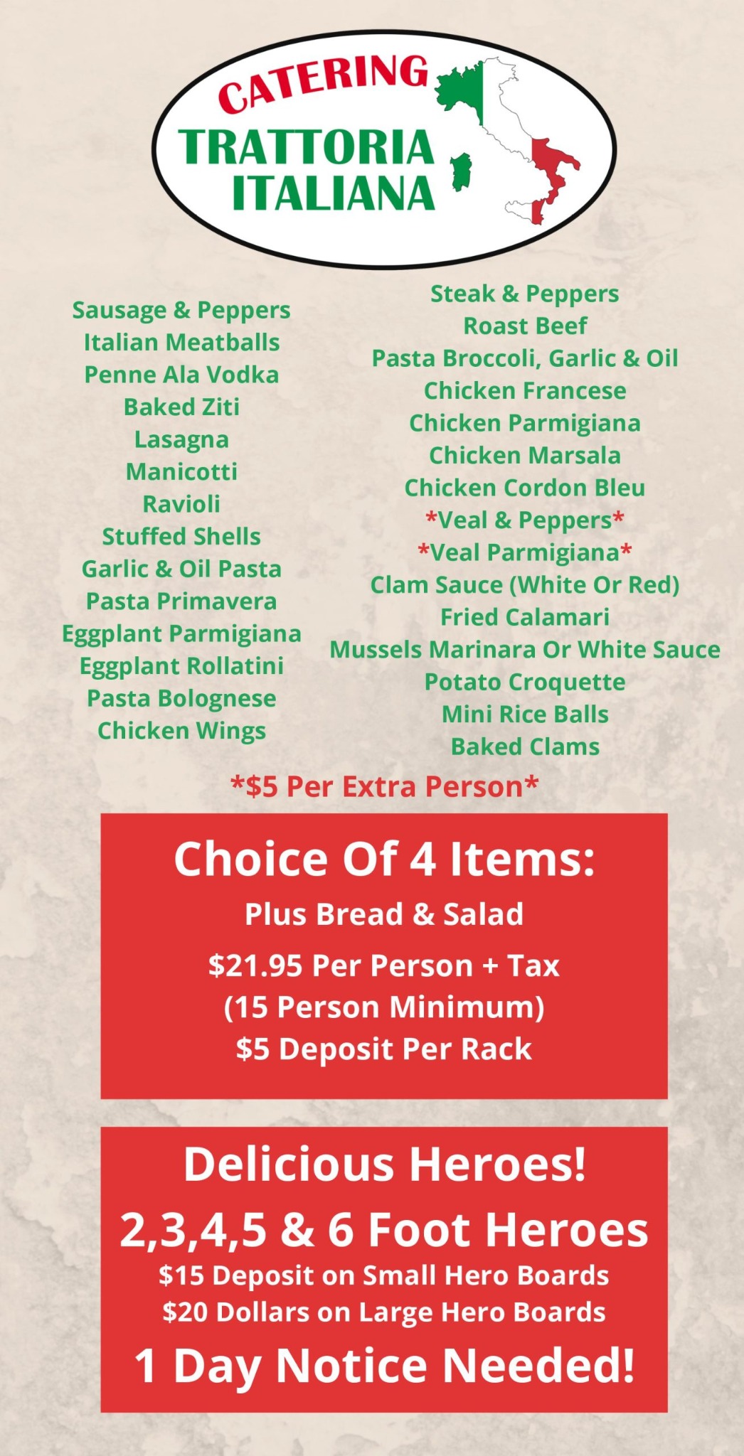 Tony's Brick Oven catering flyer